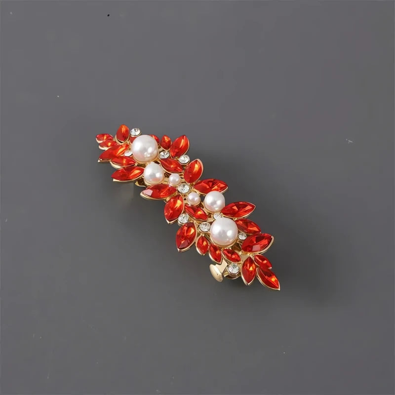 Barrette Perles Cheveux Rouge Fluide Raffiné
