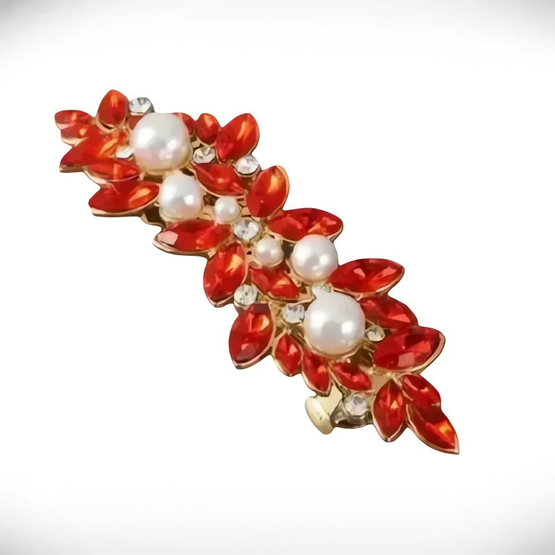 Barrette Perles Cheveux Rouge