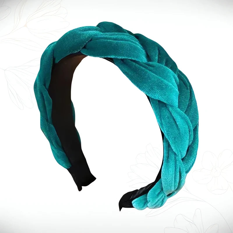 Serre-Tête Tressé Velours Turquoise