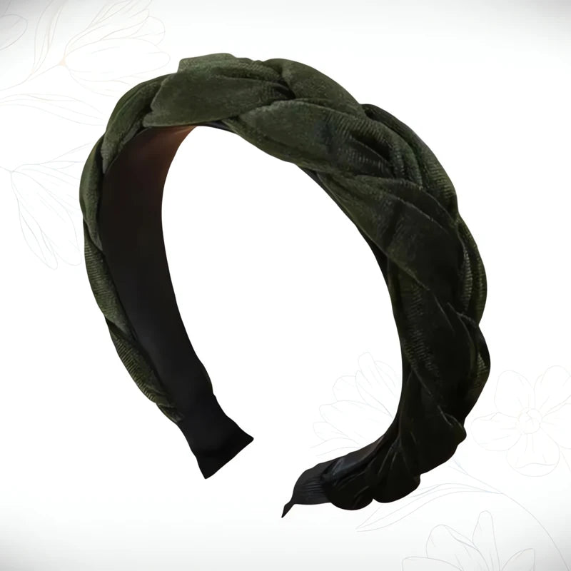 Serre-Tête Tressé Velours Vert Kaki